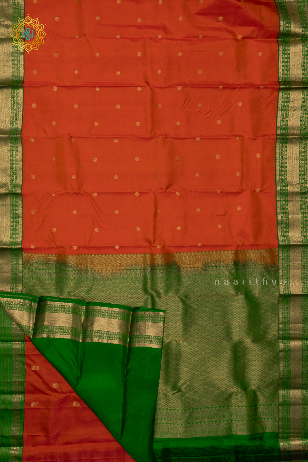 ORANGE WITH GREEN - PURE KANJIVARAM SILK