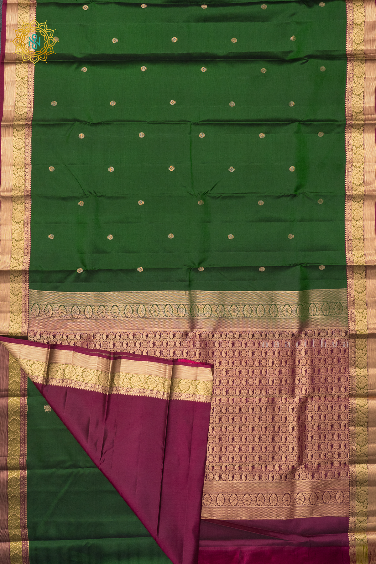 BOTTLE GREEN WITH MAGENTA - PURE KANJIVARAM SILK