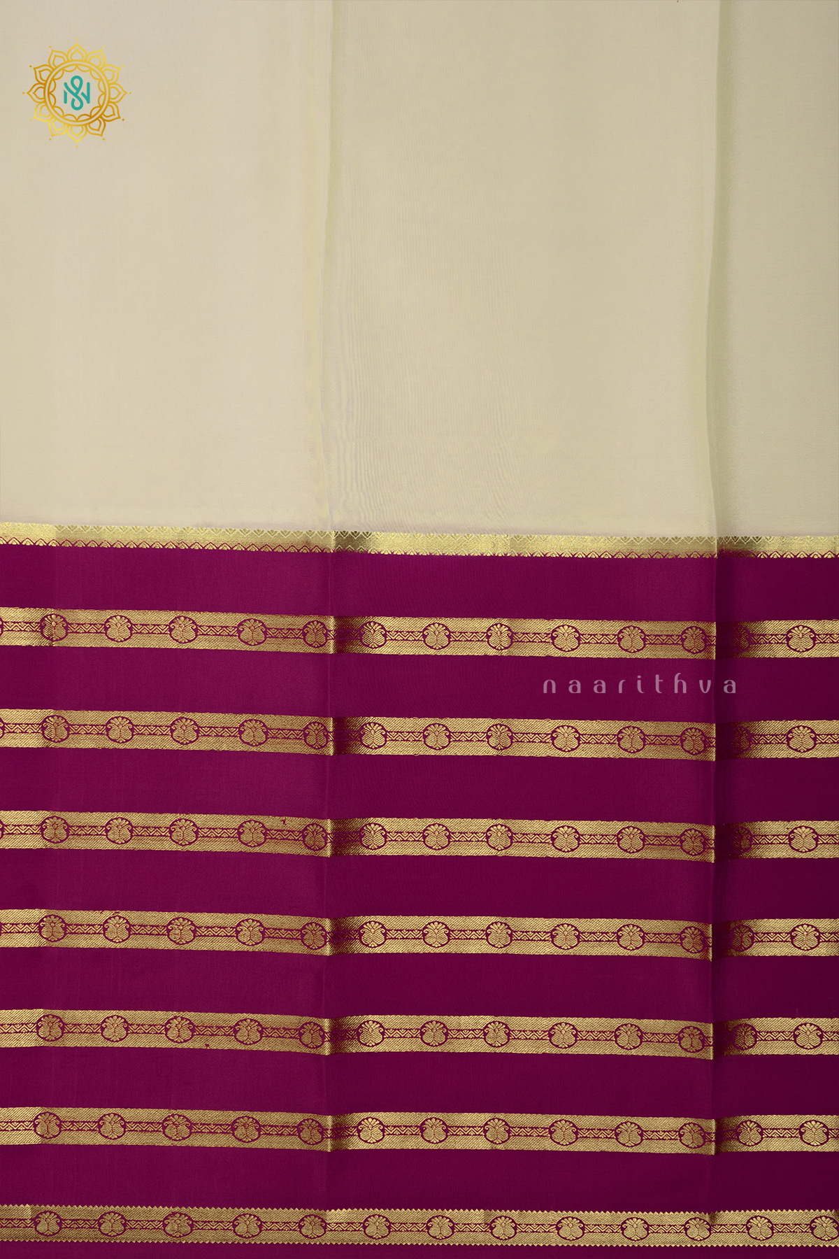 OFF WHITE WITH PINK - PURE MYSORE CREPE SILK