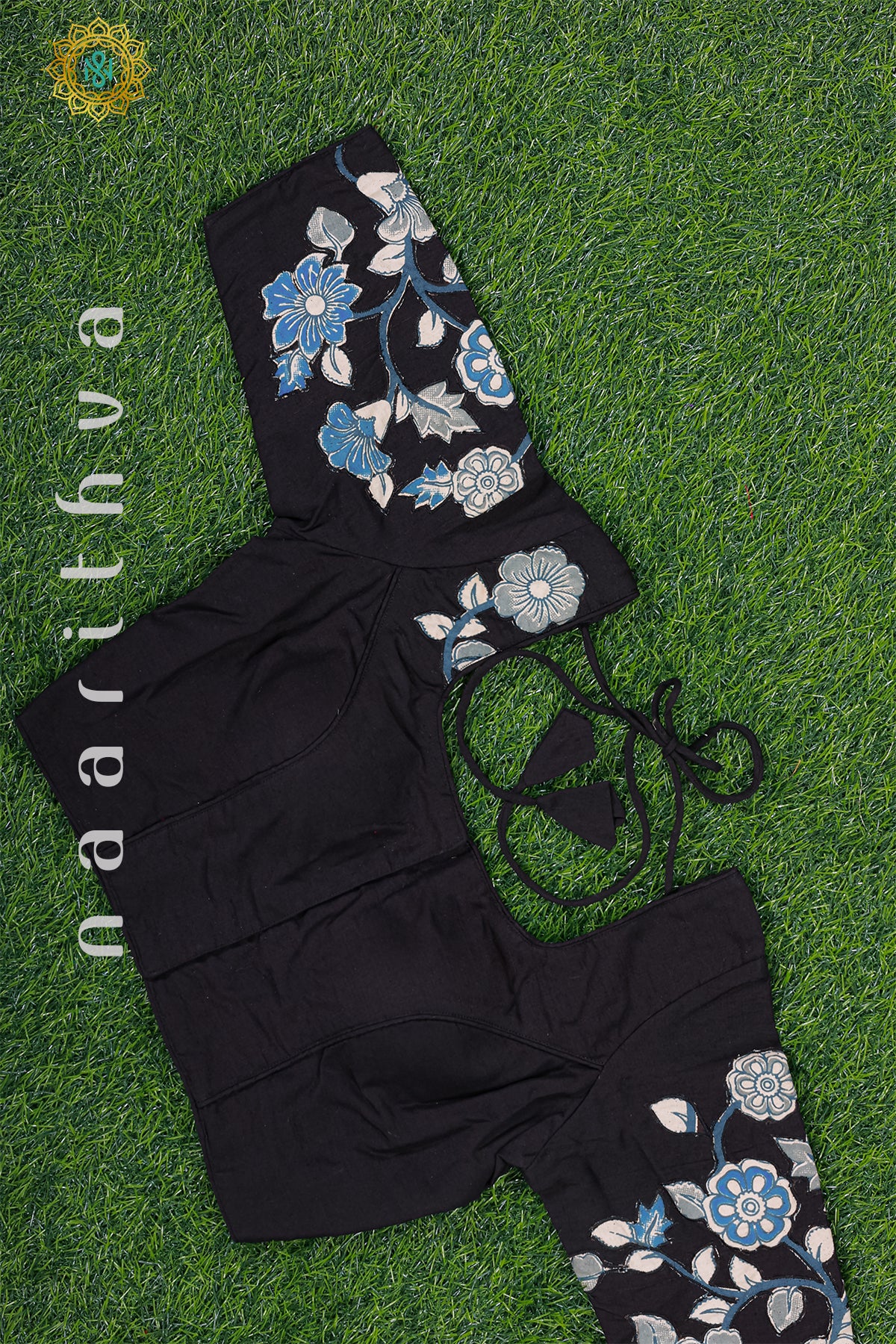 BLACK - READYMADE COTTON SILK WITH APPLIQUE WORK BLOUSE