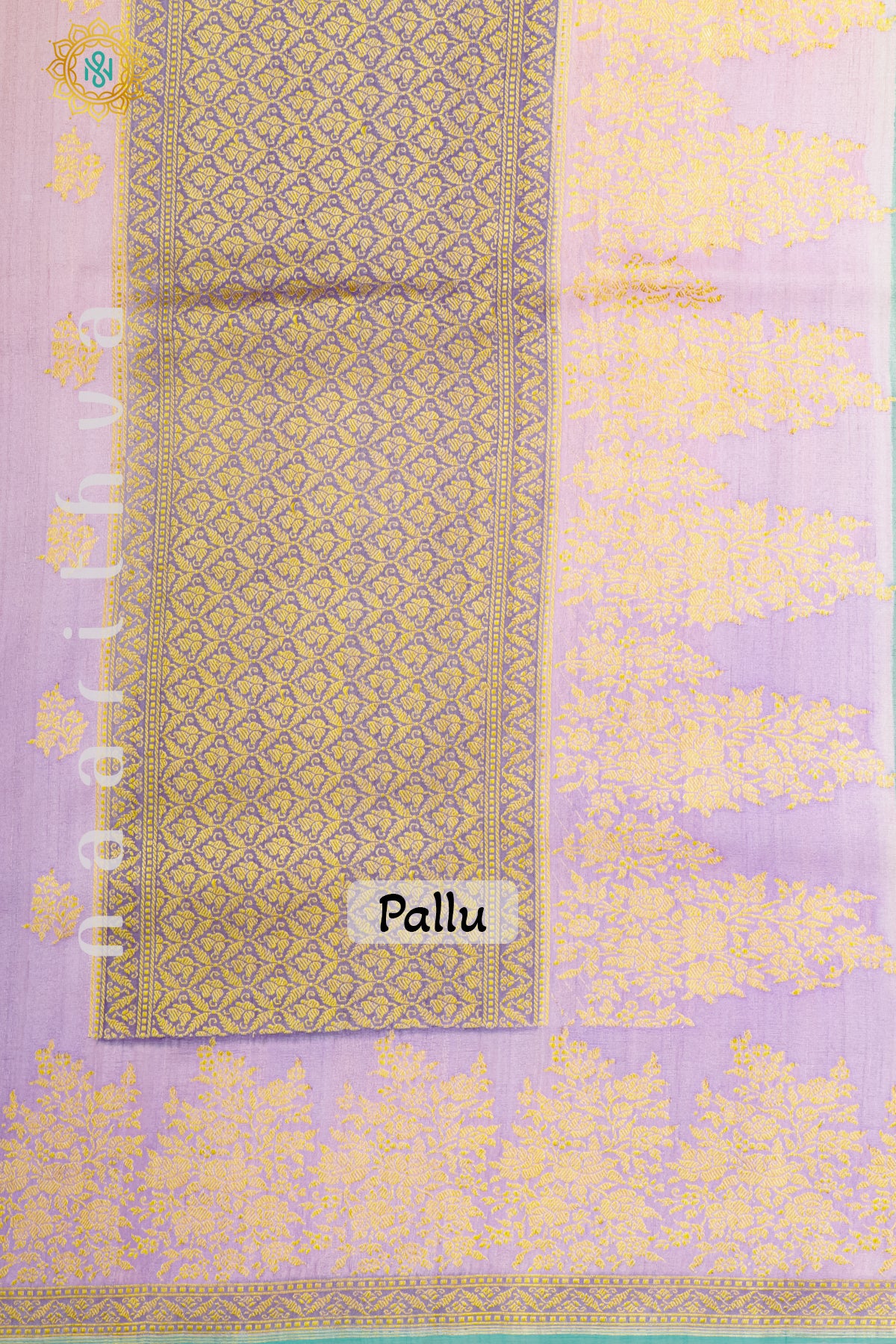 LAVENDER WITH AQUA BLUE - PURE HAND PAINTED TUSSAR GEORGETTE