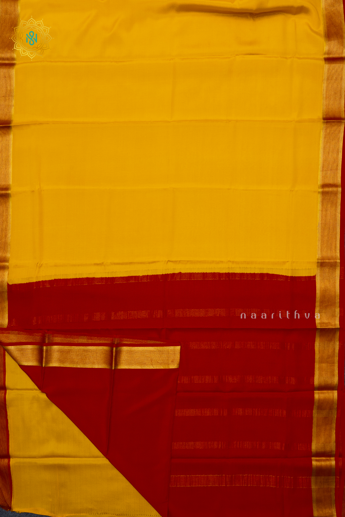 YELLOW WITH RED - PURE MYSORE CREPE SILK