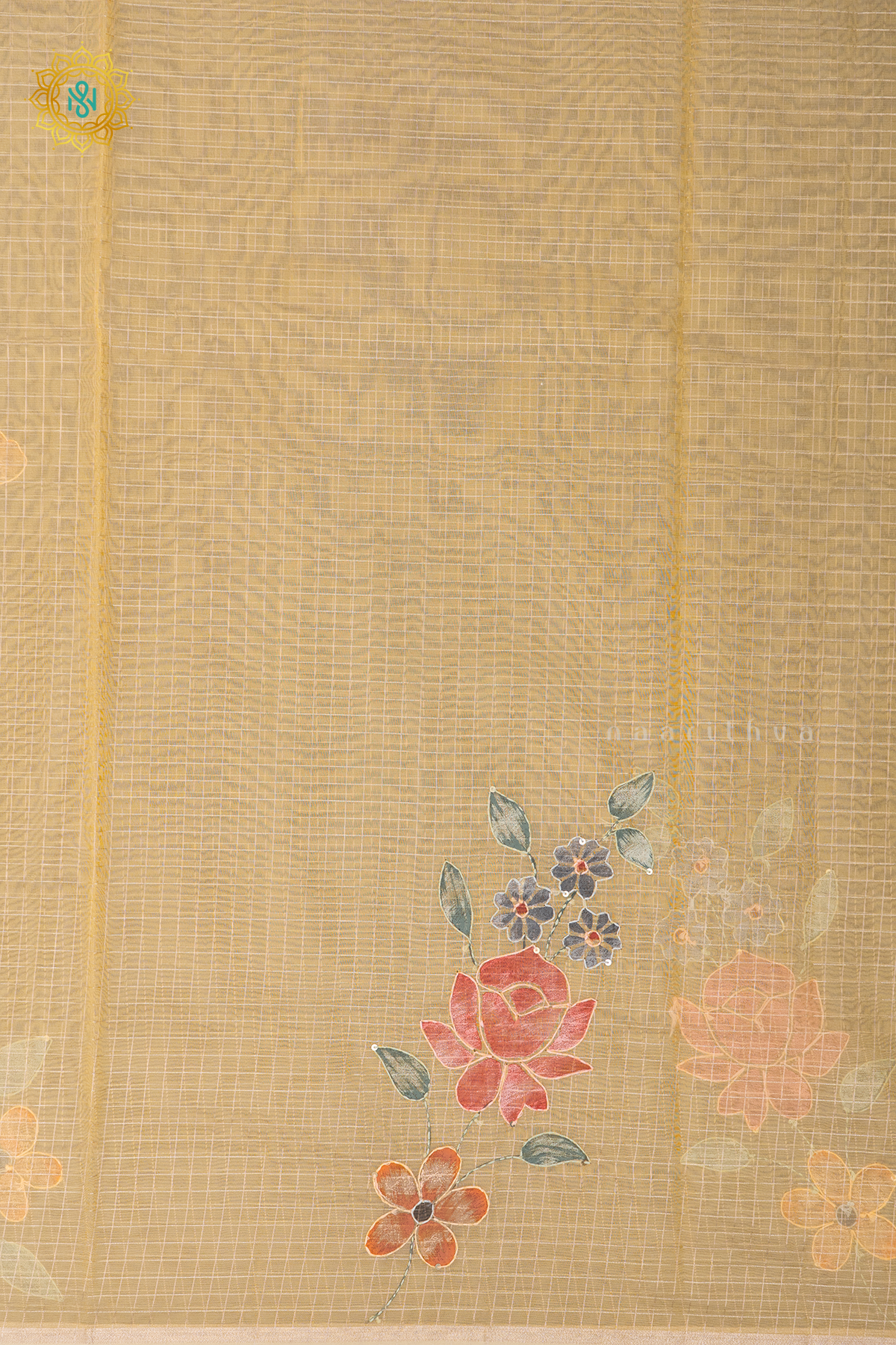 PEACHISH ORANGE - ORGANZA WITH KATHA WORK