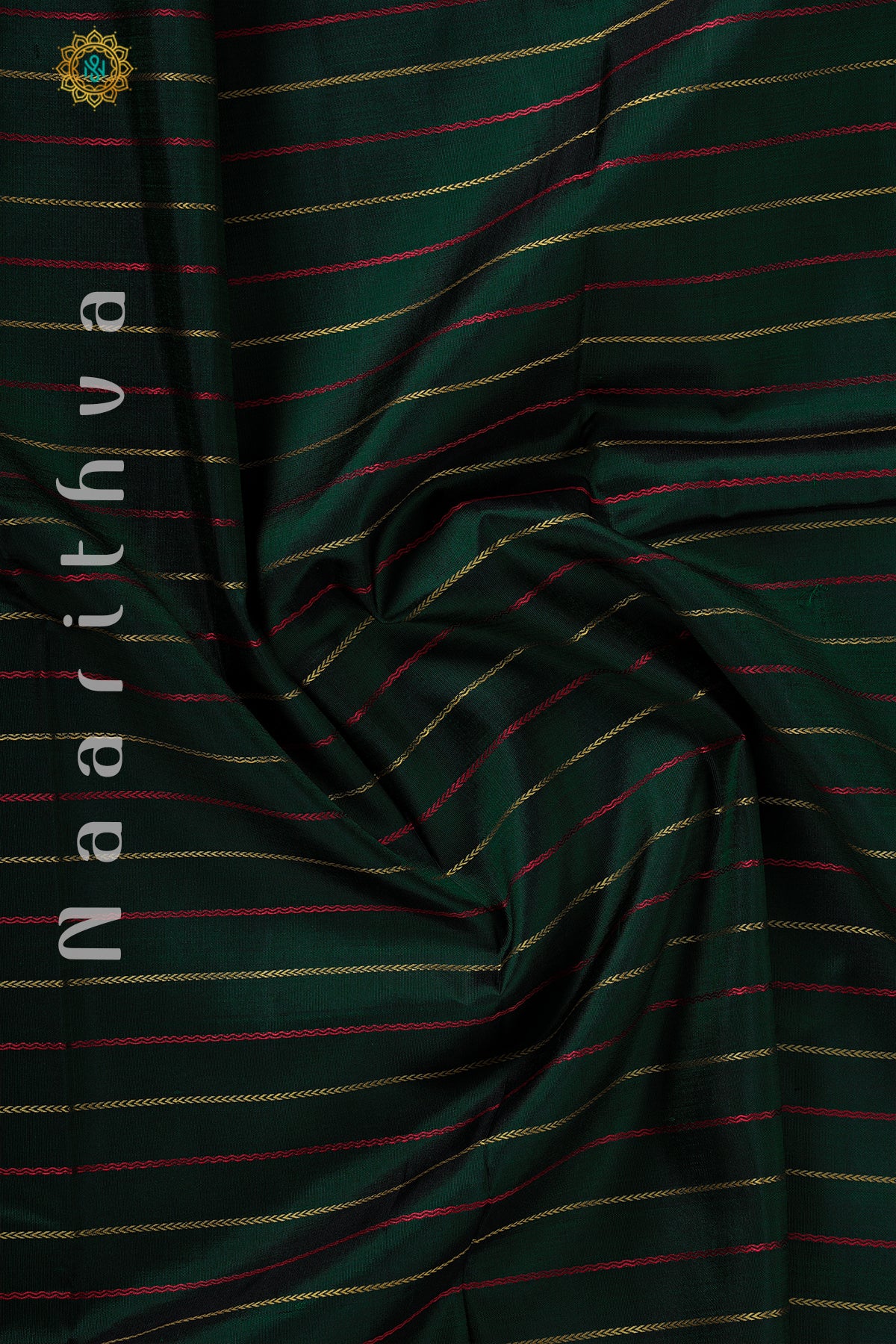 BOTTLE GREEN WITH PINK & YELLOW - PURE KANJIVARAM SILK