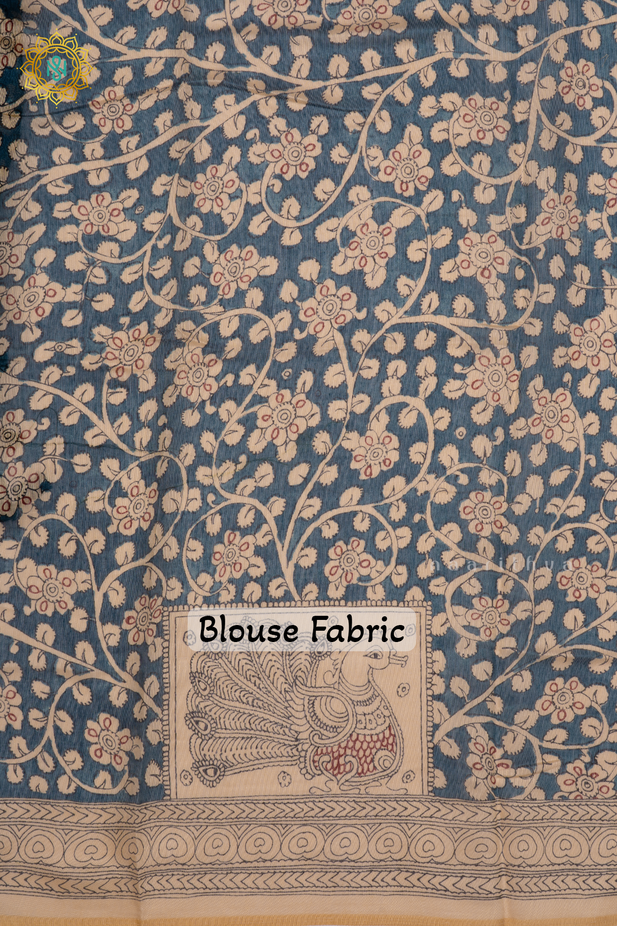 OLIVE GREEN WITH BLUE AND OFF WHITE - LINEN BY COTTON