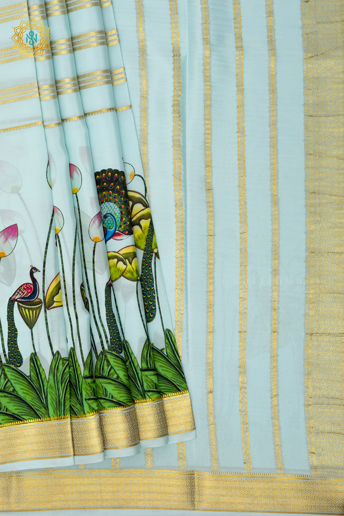 AQUA BLUE - PURE MYSORE CREPE SILK