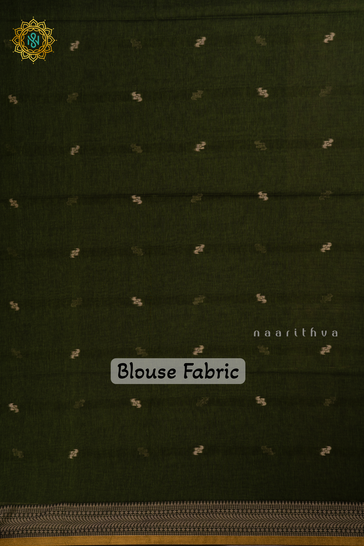 Dark Green Mul Cotton Saree Thread Woven Buttas On The Body With Thread and Zari Woven Border