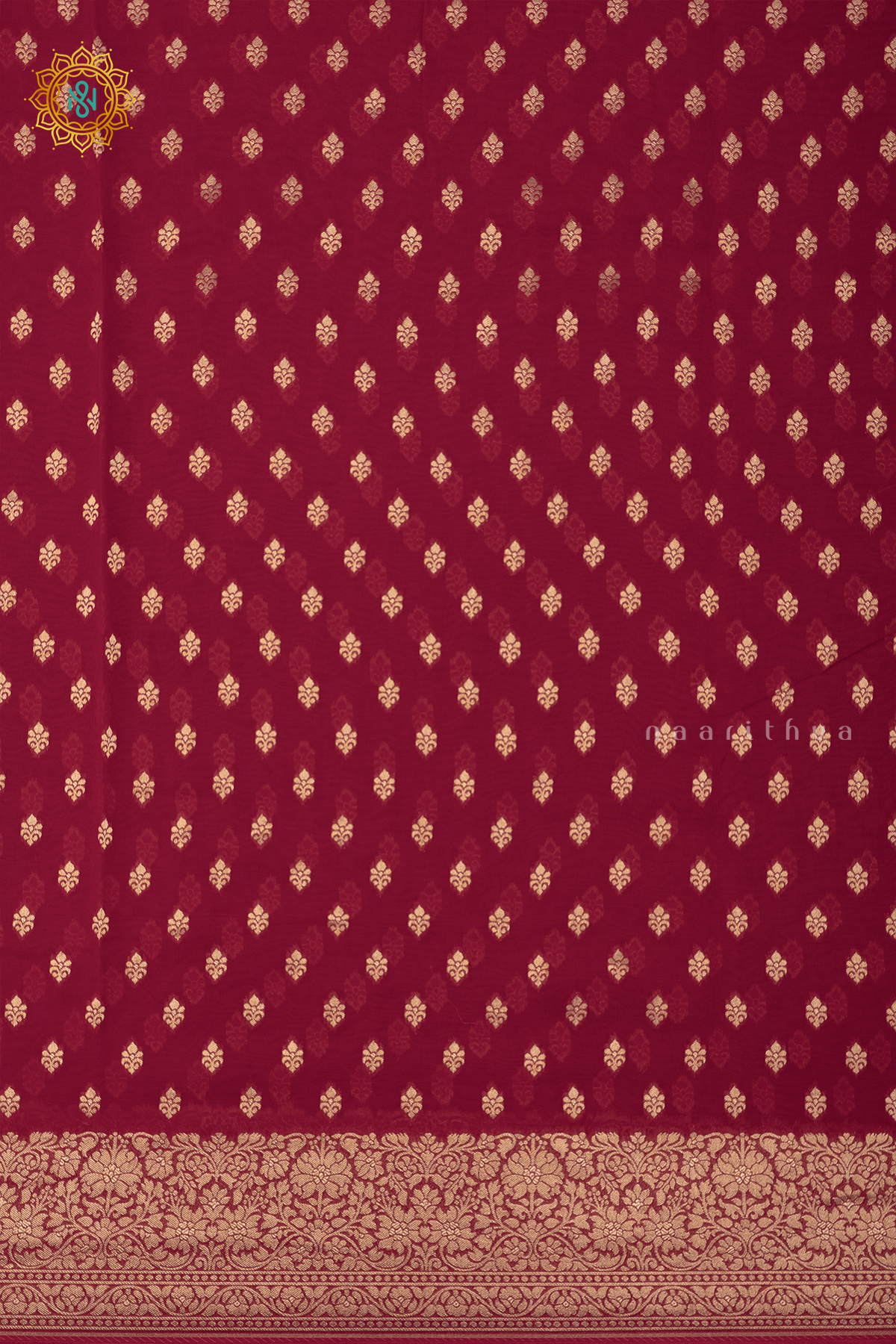 RED WITH GREEN - SEMI GEORGETTE