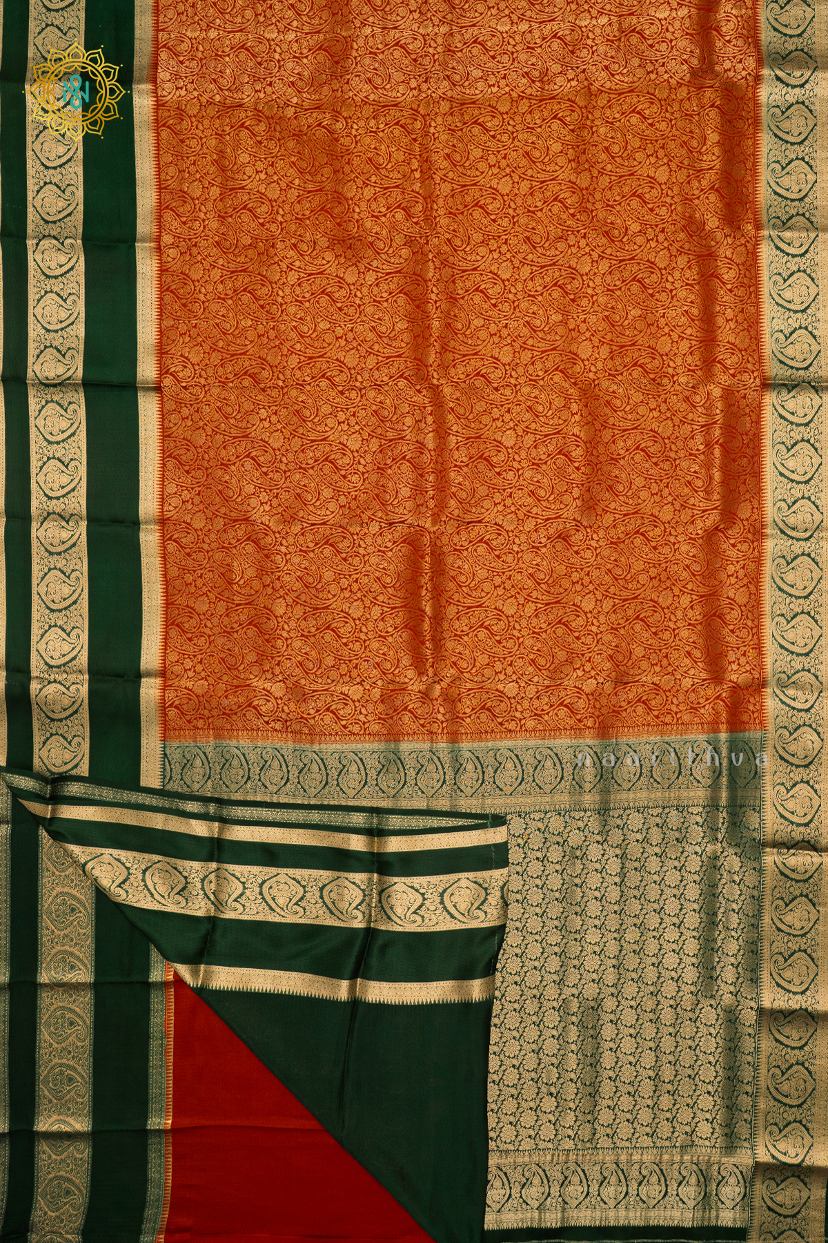 RED WITH GREEN - PURE MYSORE CREPE SILK