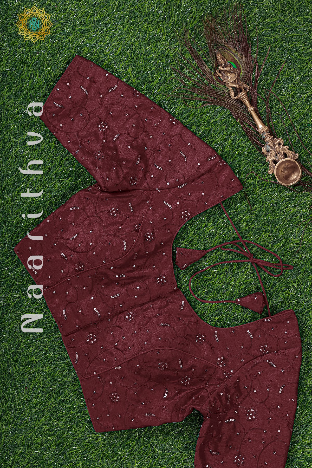 MAROON - READYMADE RAW SILK BLOUSE WITH SEQUINS WORK