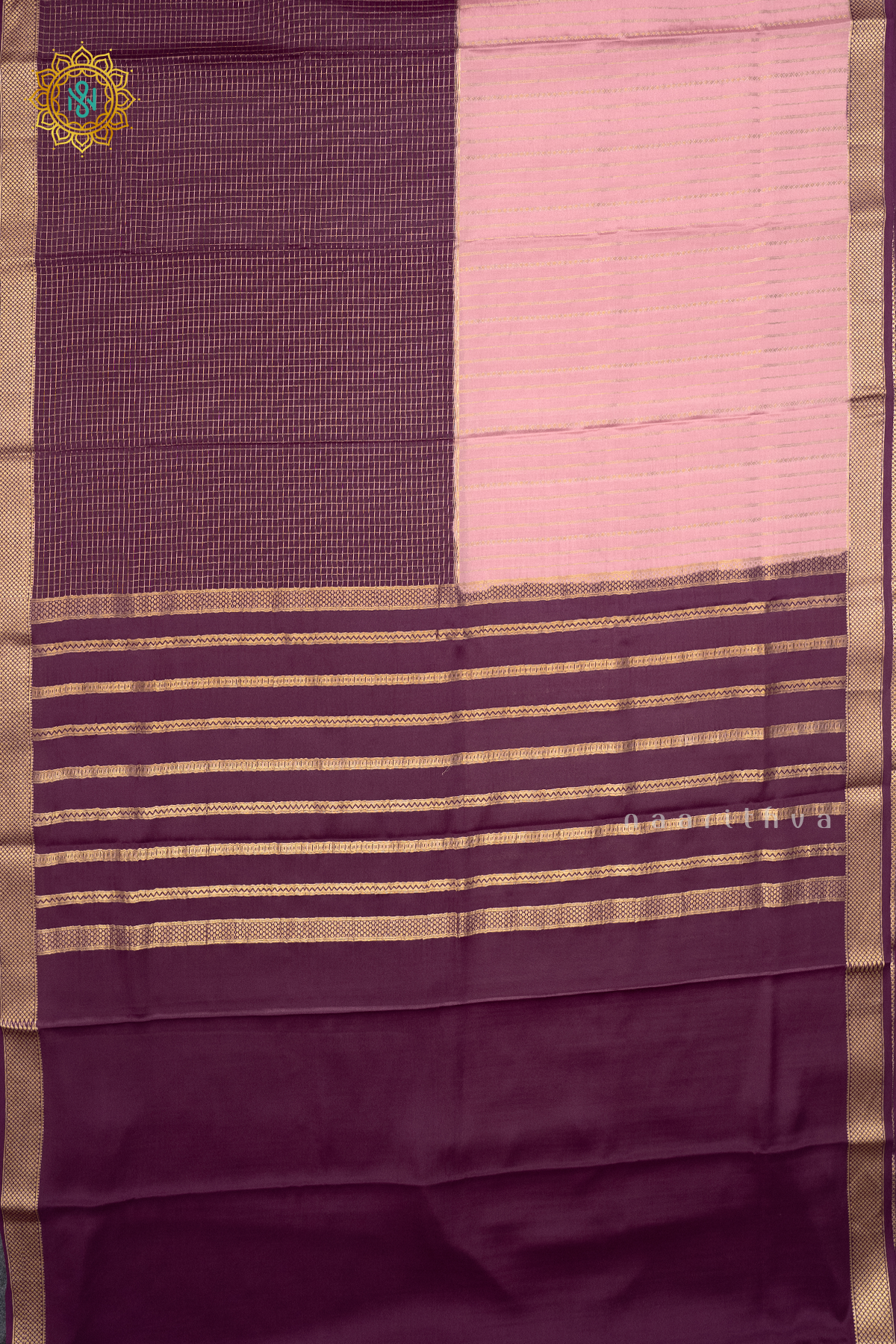 PEACHISH PINK WITH MAGENTA - PURE MYSORE CREPE SILK