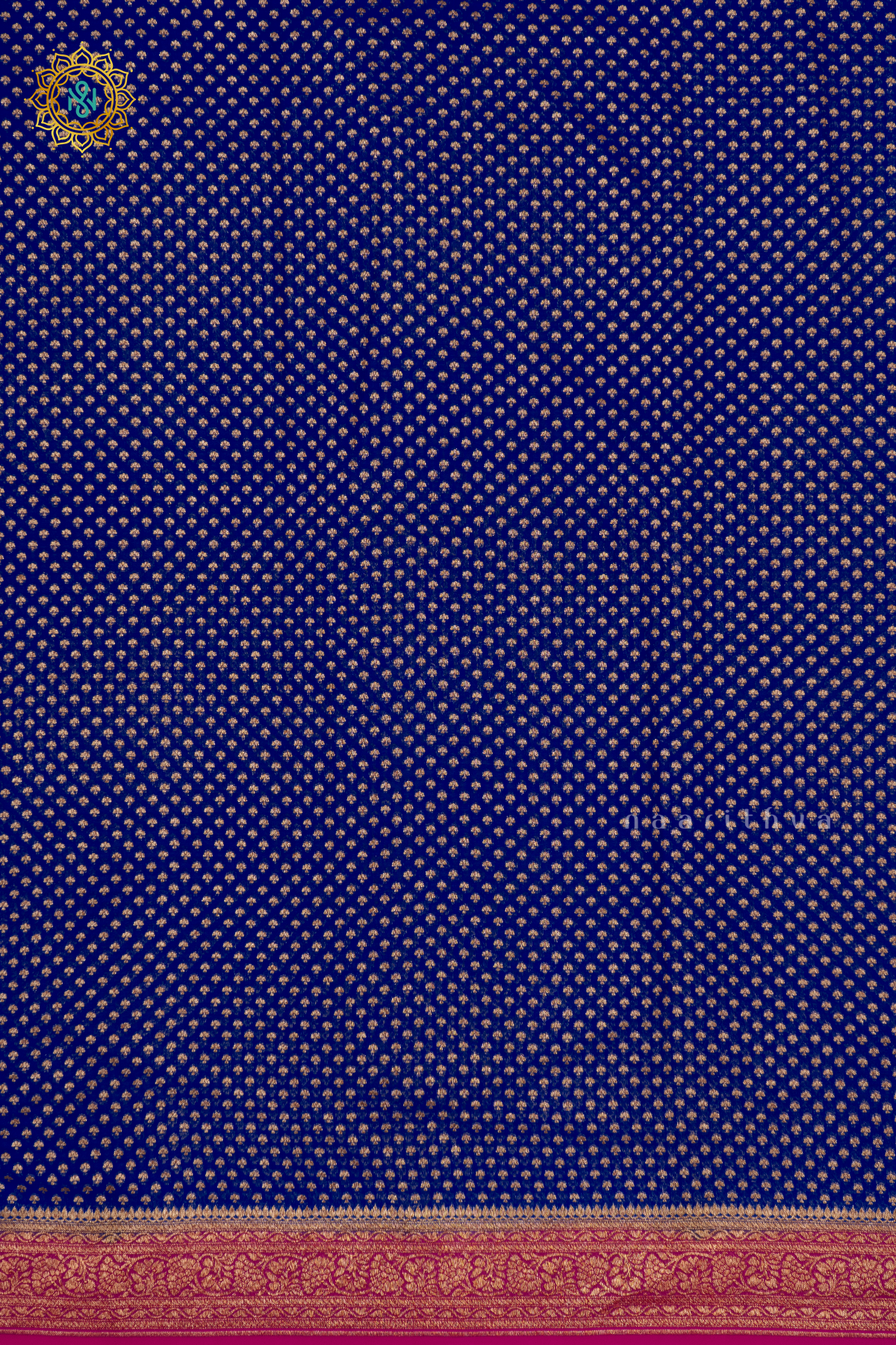 ROYAL BLUE WITH PINK - PURE BANARASI KHADDI GEORGETTE