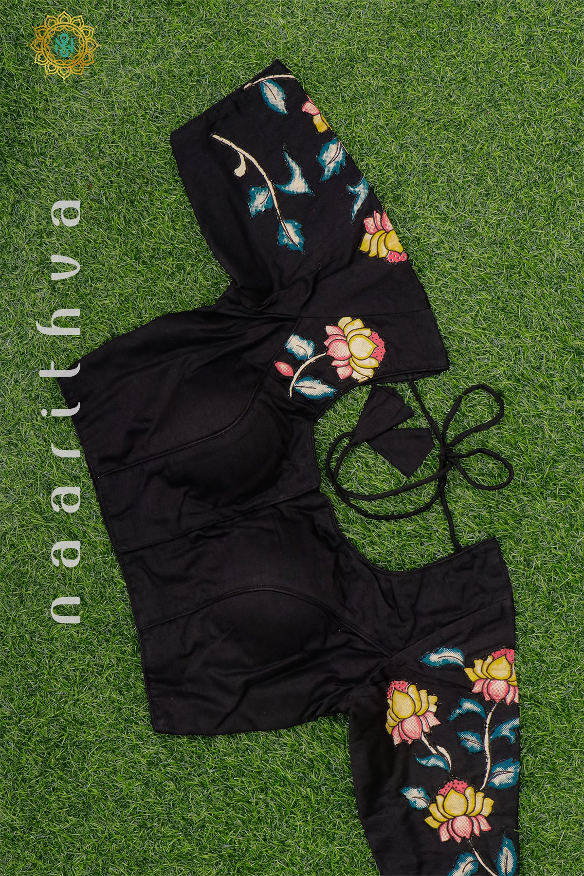 BLACK - READYMADE COTTON SILK WITH APPLIQUE WORK BLOUSE