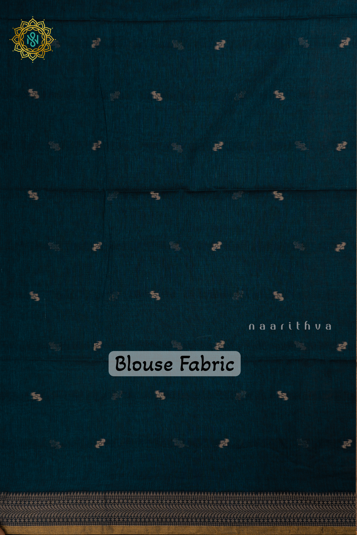 Teal Blue Mul Cotton Saree Thread Woven Buttas On The Body With Thread and Zari Woven Border