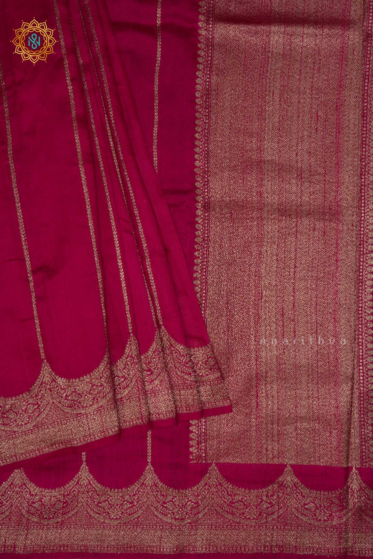 PINK - PURE BANARASI RAW SILK SAREE WITH ALLOVER ZARI STRIPES AND SCALLOP BORDER