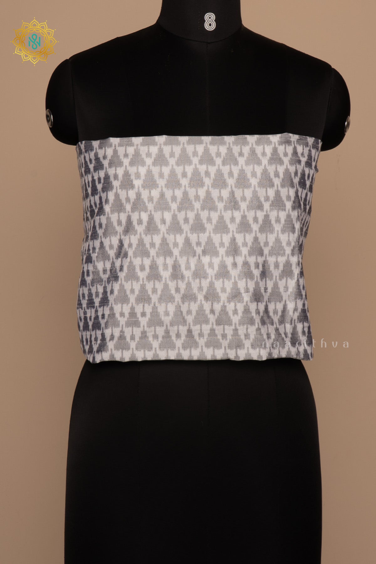Greyish Silver - Ikkat Woven Pure Silk Blouse Fabric