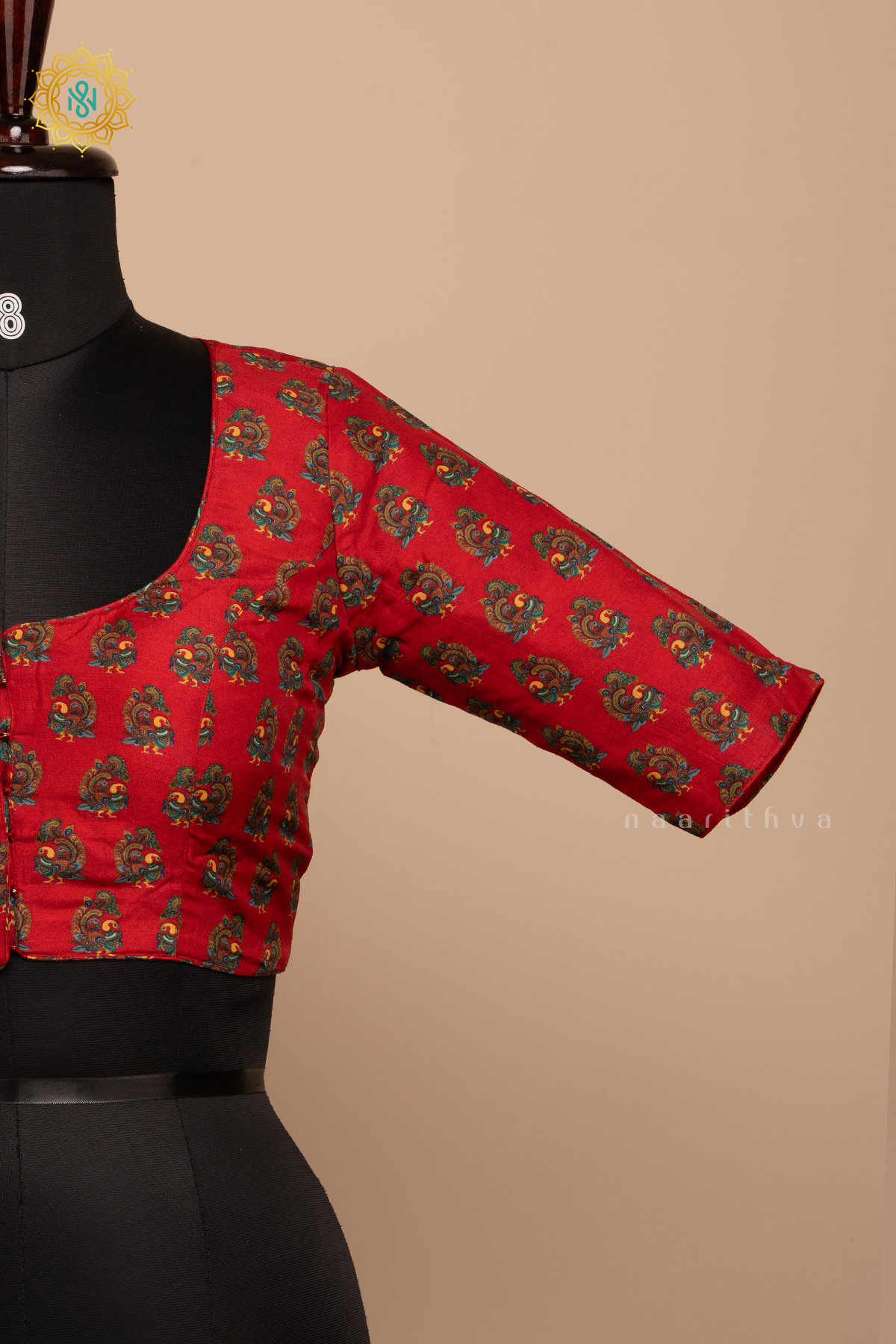 Red - Dola Silk Readymade Blouse Allover Prints On the Body