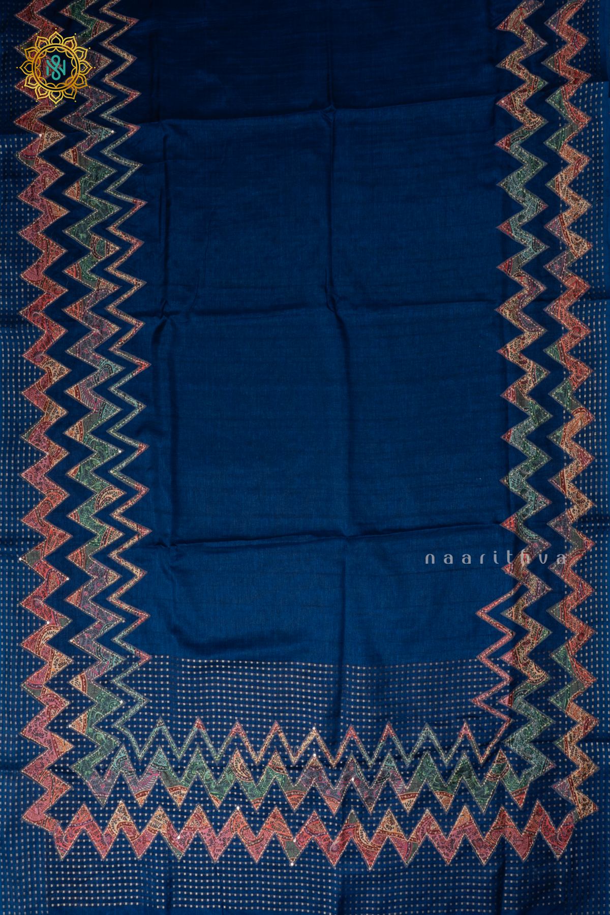 Blue Semi Tussar Silk With Applique & Katha Work Saree