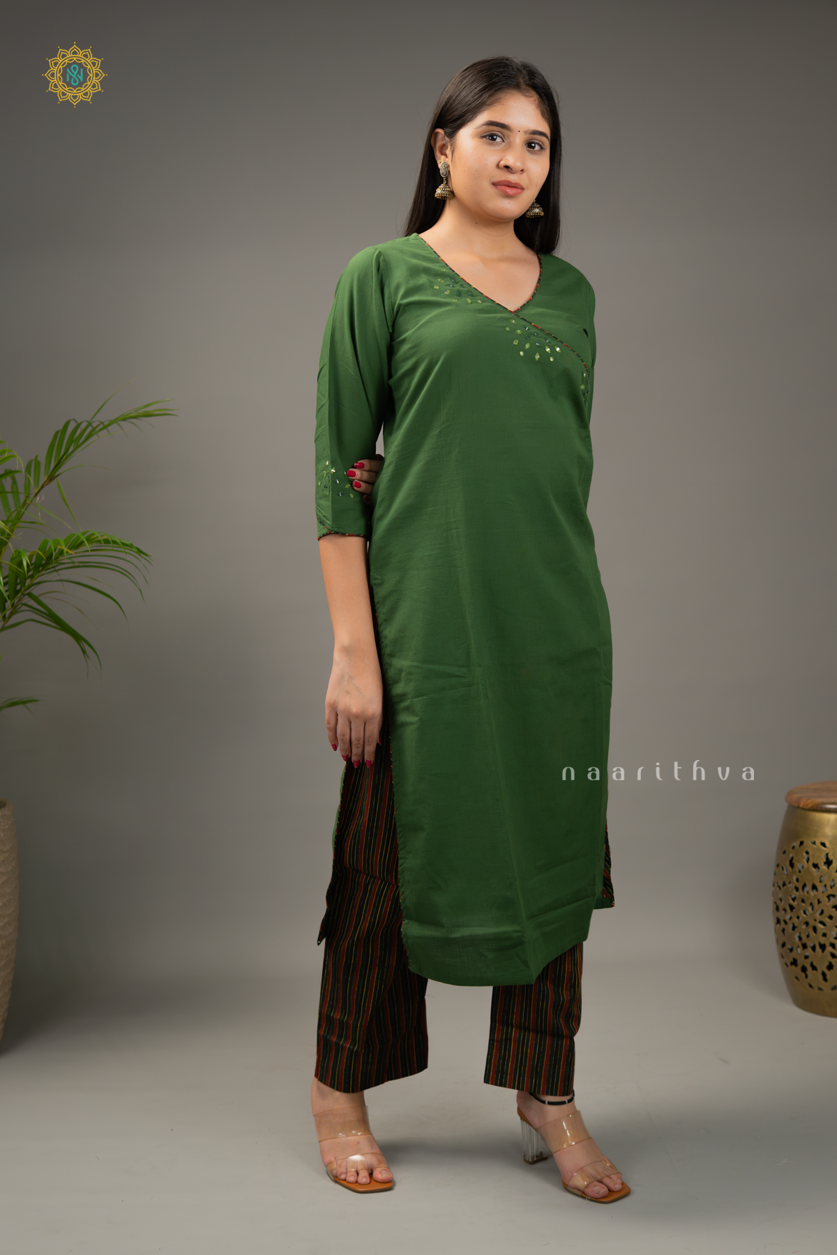 GREEN - COTTON 2PC SALWAR SUIT WITH TOP & PRINTED BOTTOM
