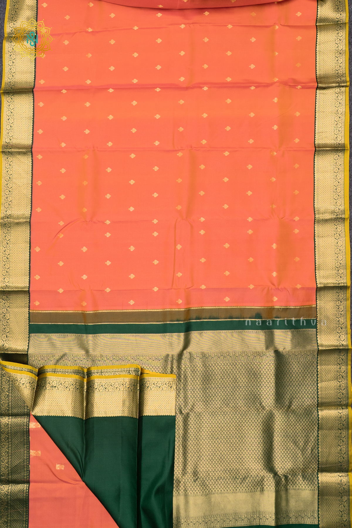 ORANGE WITH GREEN - PURE KANJIVARAM SILK