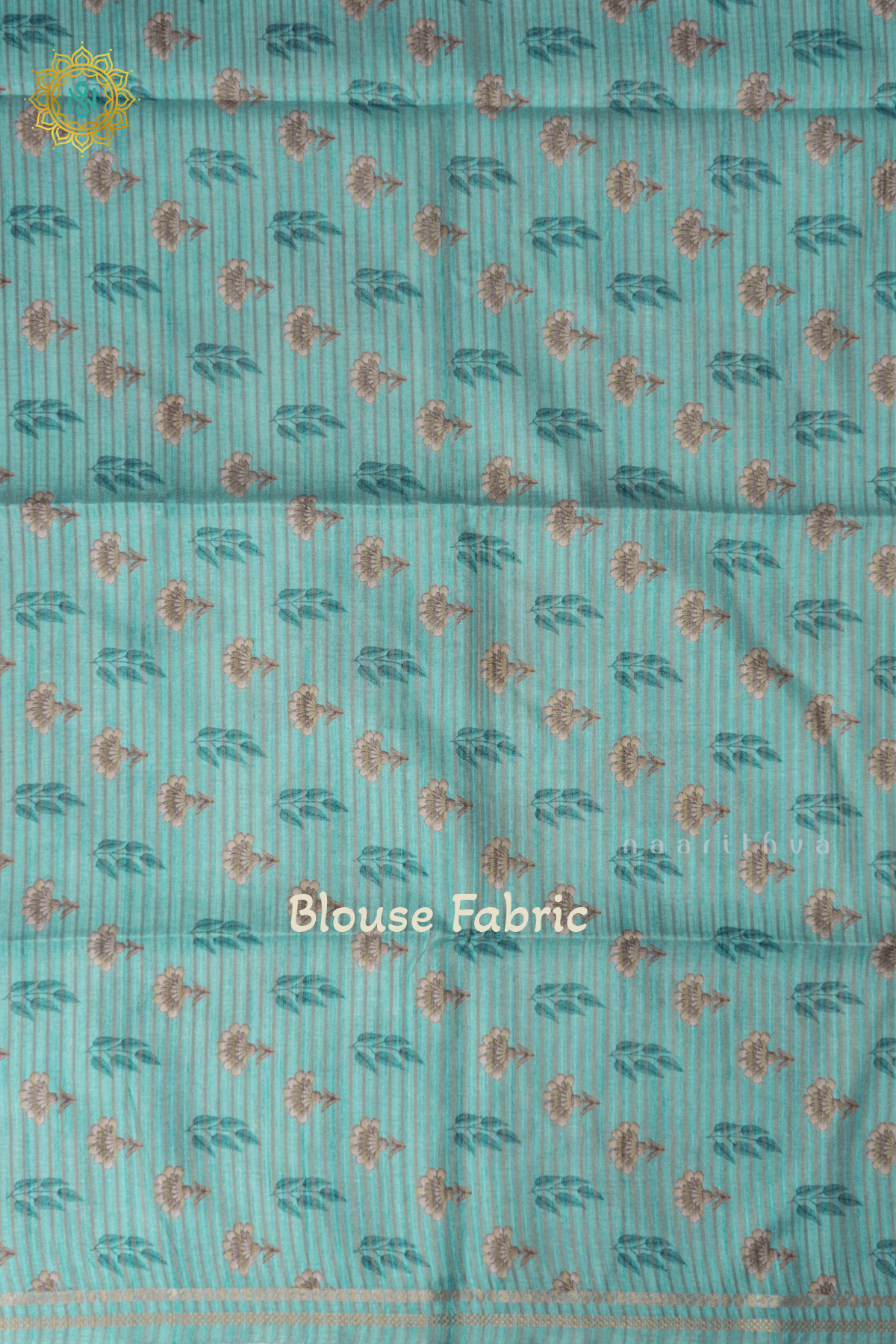 Aqua Green Semi Tussar Silk Saree With Allover Leaf Prints On The Body With Contrast Pallu