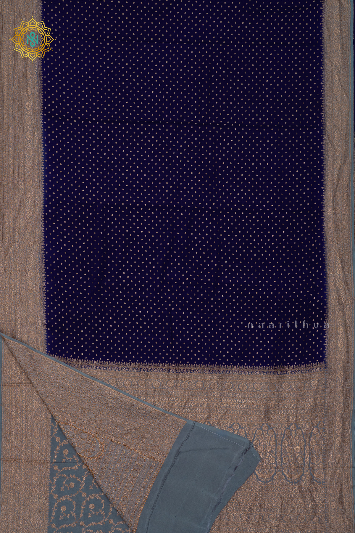 BLUE WITH GREY - PURE BANARASI CREPE