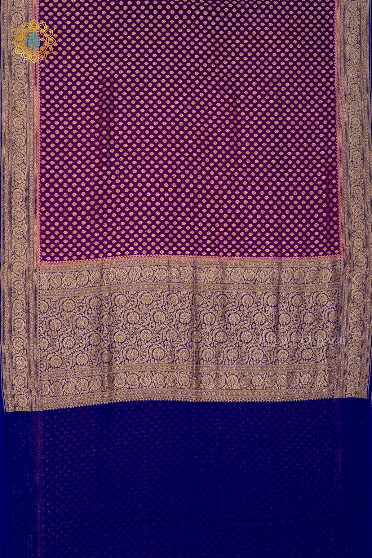 PURPLE WITH ROYAL BLUE - PURE BANARASI KHADDI GEORGETTE