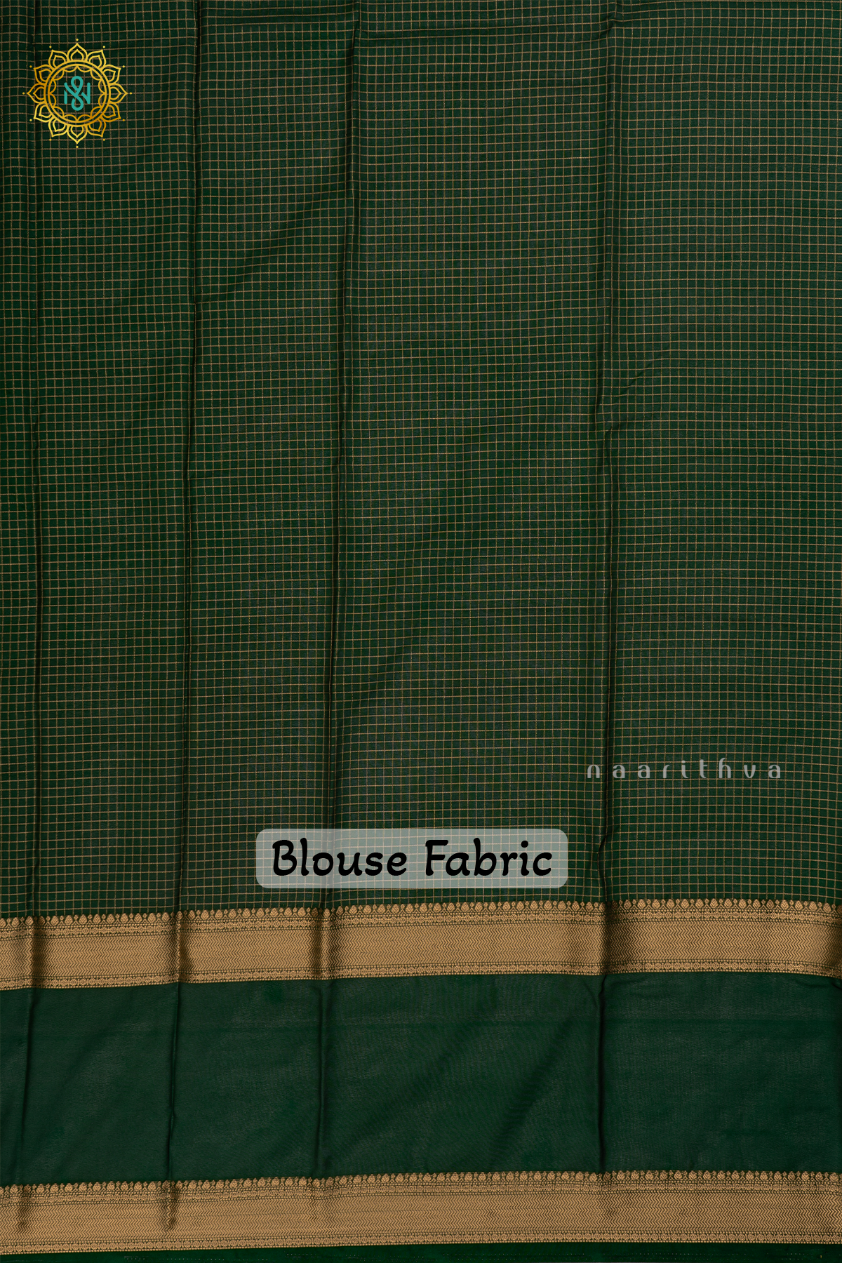 Rani Pink with Bottle Green Semi Mysore Crepe Silk Saree with All-Over Zari Checks and Buttas and a Contrast Zari Gap Border