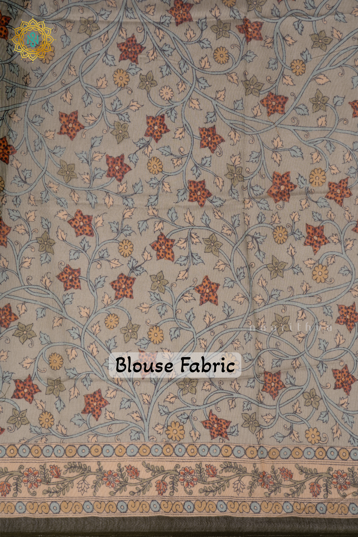 OLIVE GREEN WITH LIGHT BLUE - LINEN BY COTTON SAREE