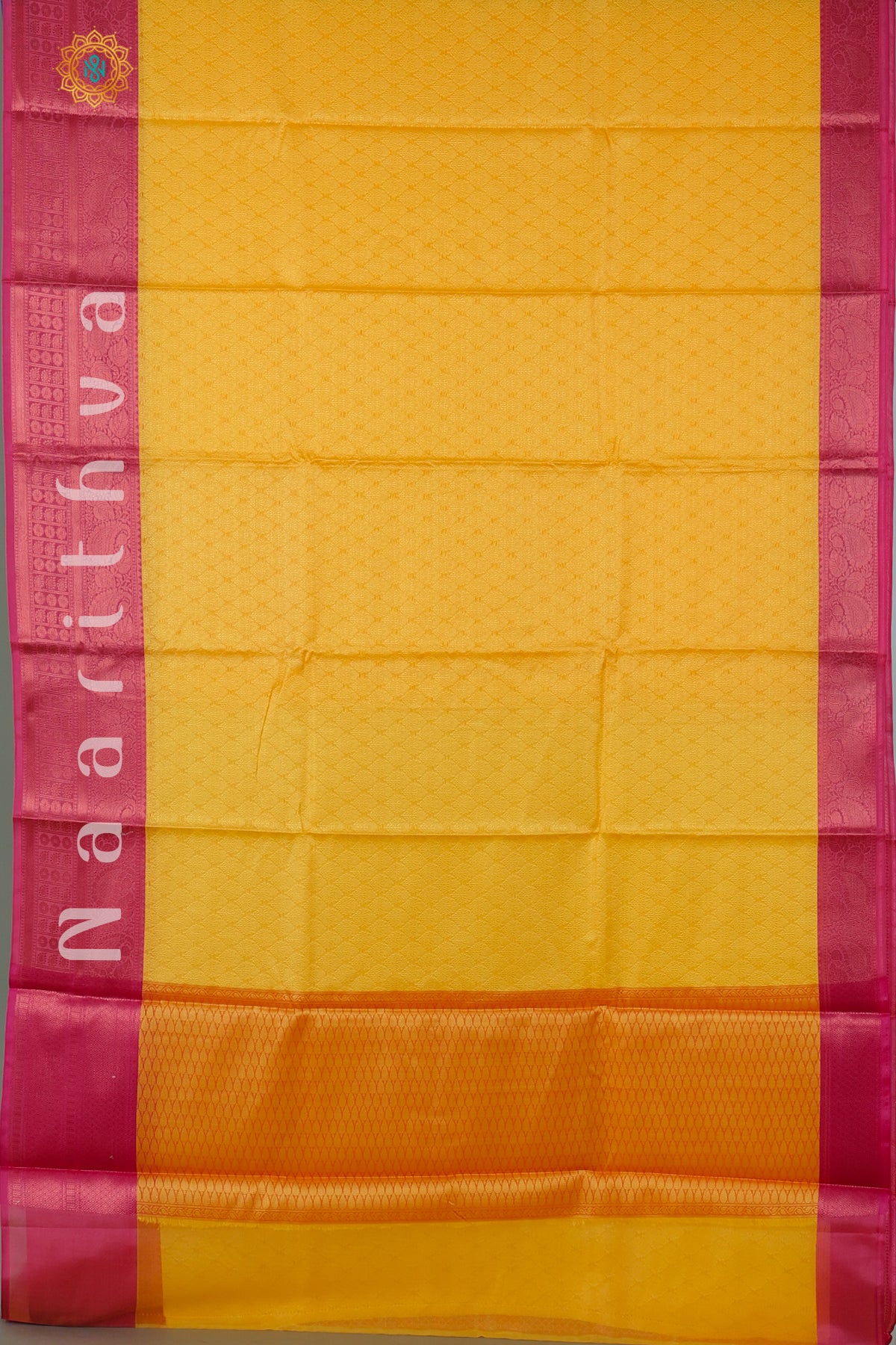 YELLOW WITH PINK - KORA TANCHOI SILK WITH CONTRAST BORDER
