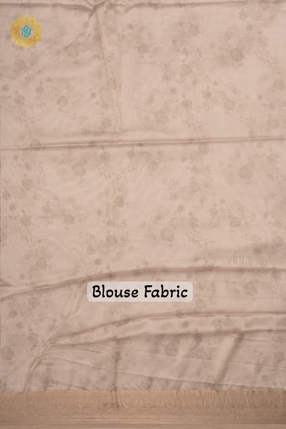 Light Peach Organza Crepe Saree With Floral Prints On The Body And Zari Border