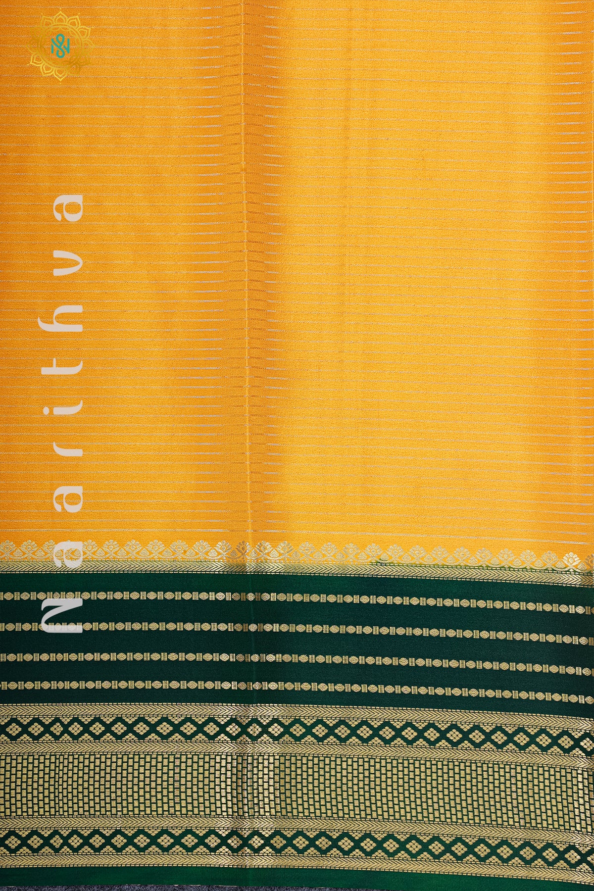 YELLOW WITH BOTTLE GREEN - MYSORE CREPE SILK
