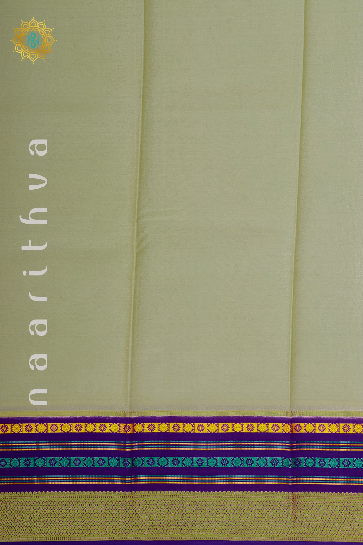 OFF WHITE WITH PURPLE - PURE MYSORE CREPE SILK