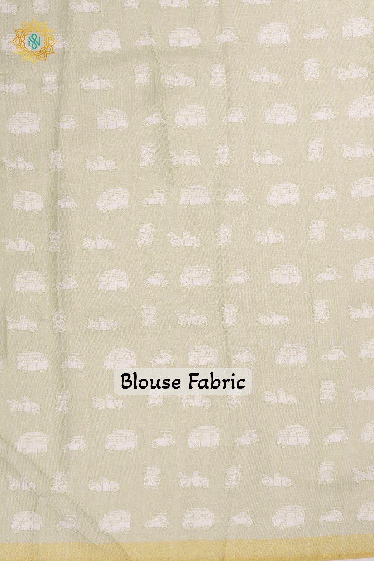 White with Yellow Linen Cotton Saree with Allover Pastel Vintage Vehicle Prints and Contrast Border