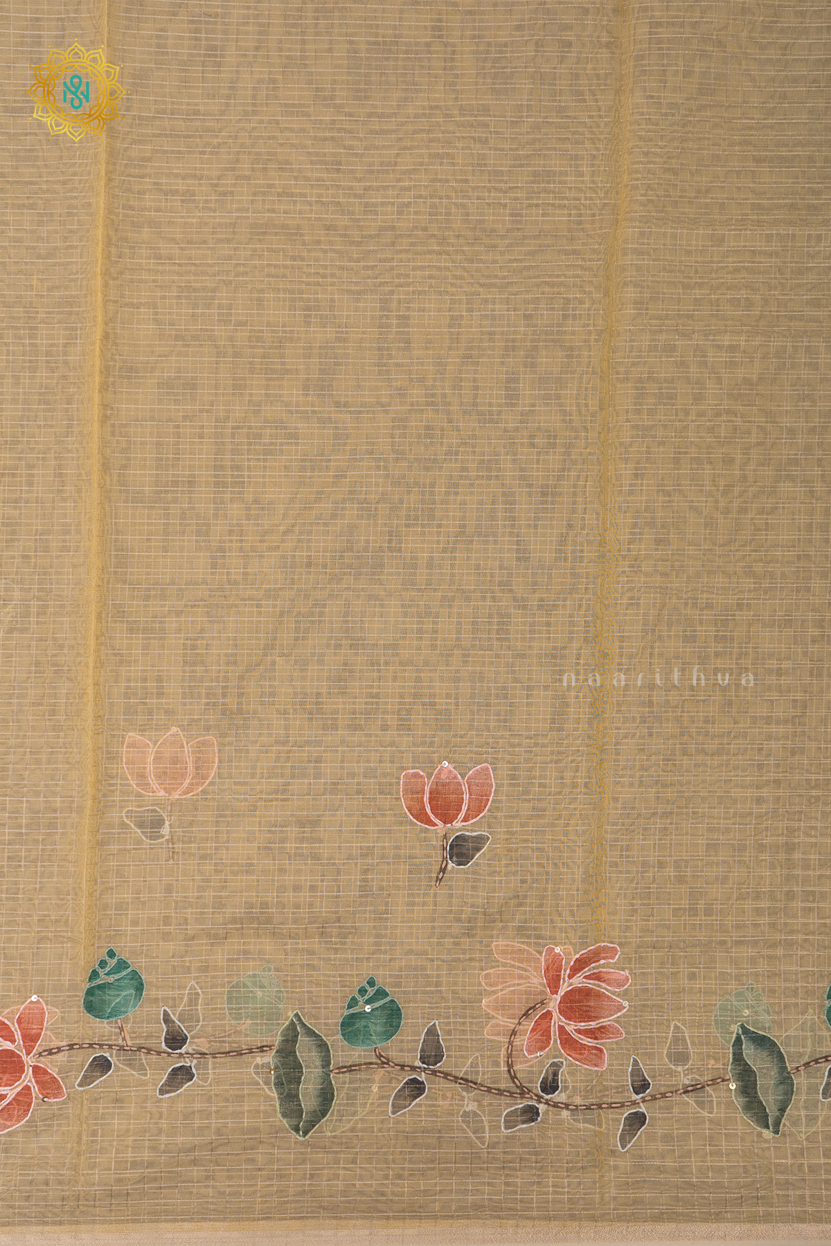 PEACHISH ORANGE - ORGANZA WITH KATHA WORK