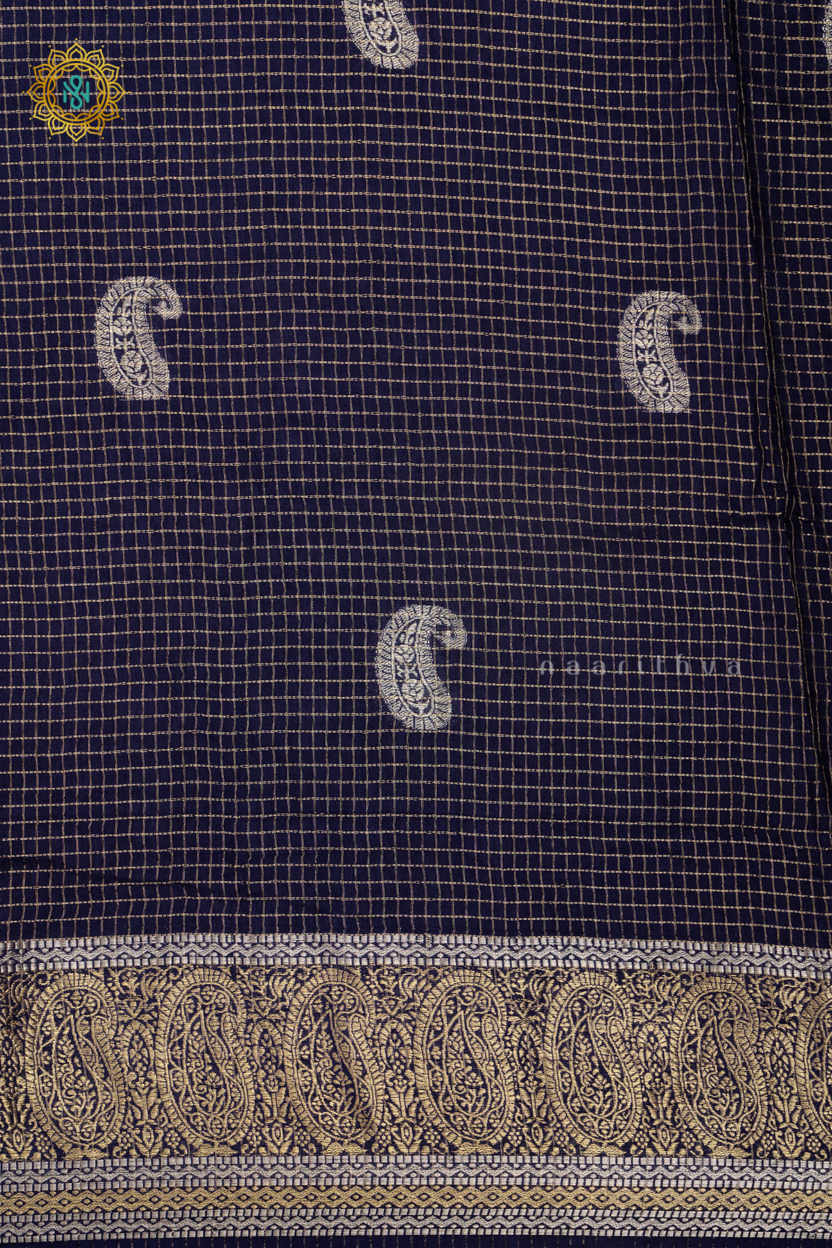 NAVY BLUE WITH GREEN - DOLA SILK
