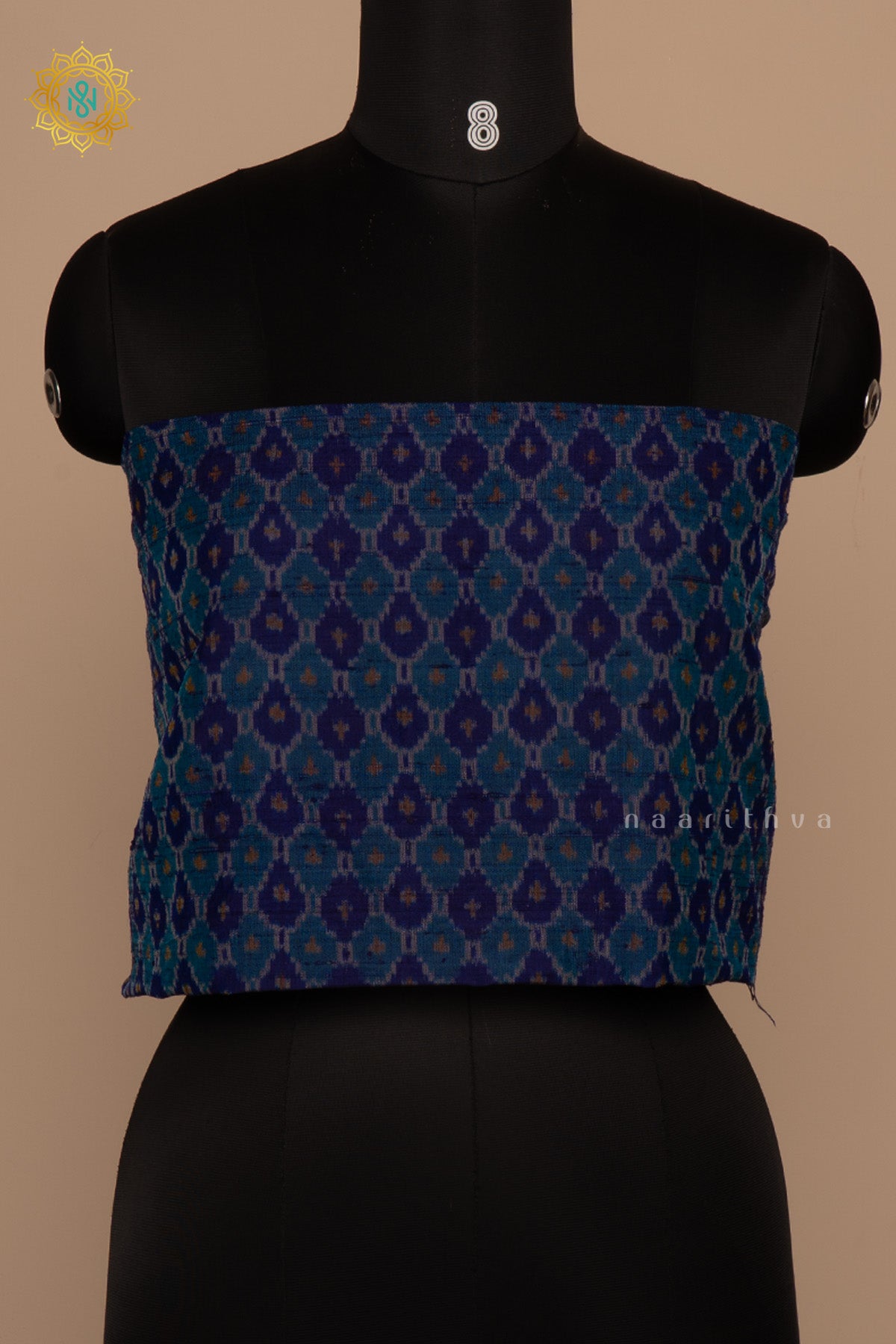 Peacock Blue - Ikkat Woven Pure Silk Blouse Fabric