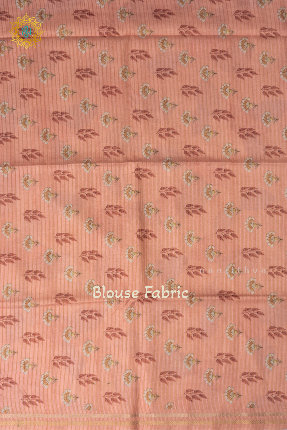 Off White With Peachish Orange Semi Tussar Silk Saree With Allover Leaf Prints On The Body With Contrast Pallu