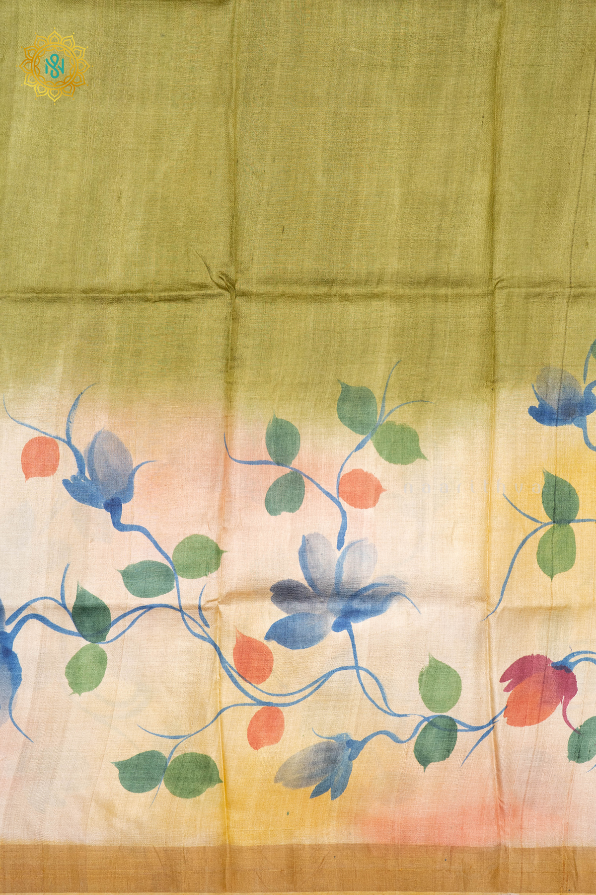 PARROT GREEN WITH MUSTARD - PURE TUSSAR SILK