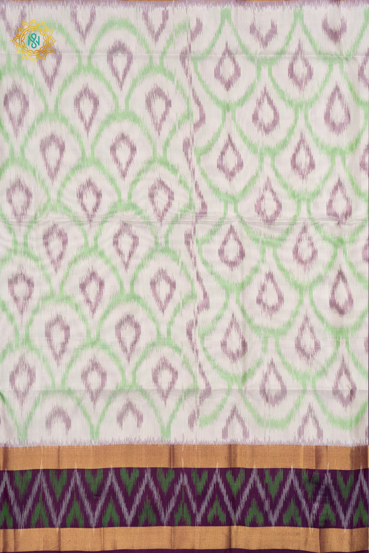 WHITE WITH PURPLE - PURE KANJIVARAM IKAT SOFT SILK