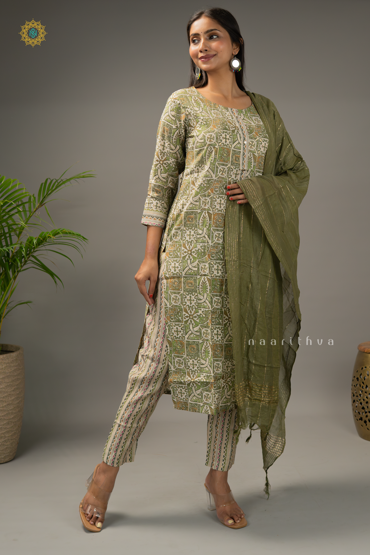 GREEN - CREPE 3PC SALWAR SUIT WITH PRINTED TOP, BOTTOM & DUPPATA