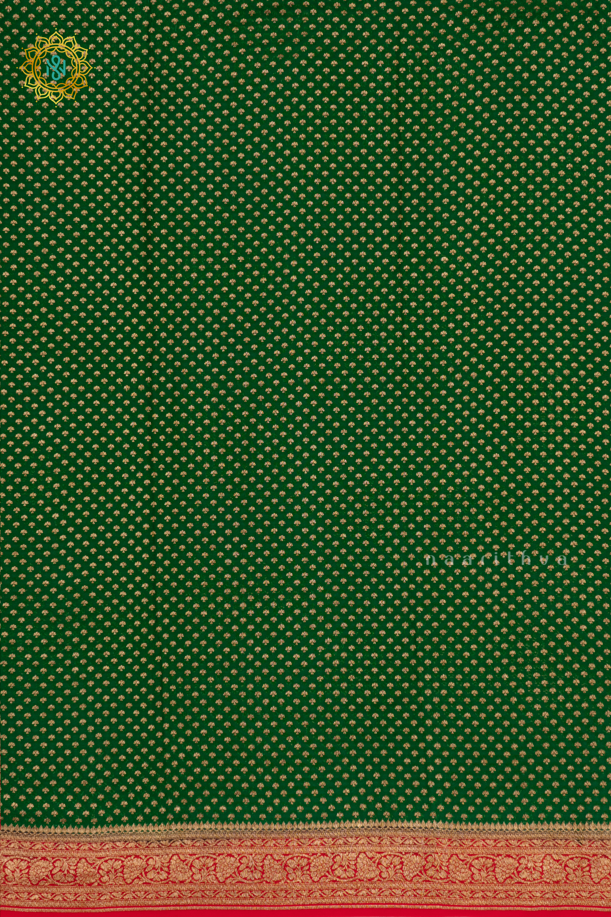 GREEN WITH RED - PURE BANARASI KHADDI GEORGETTE