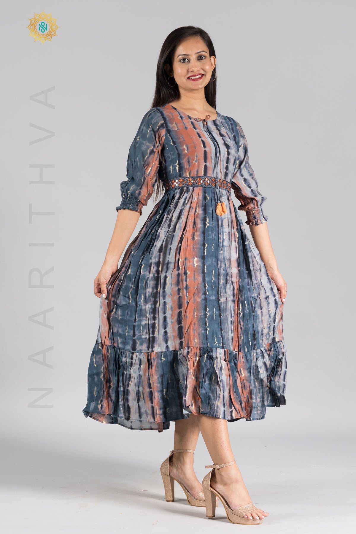 UMBRELLA PATTERN FOIL PRINTED DOUBLE LAYERED KURTI