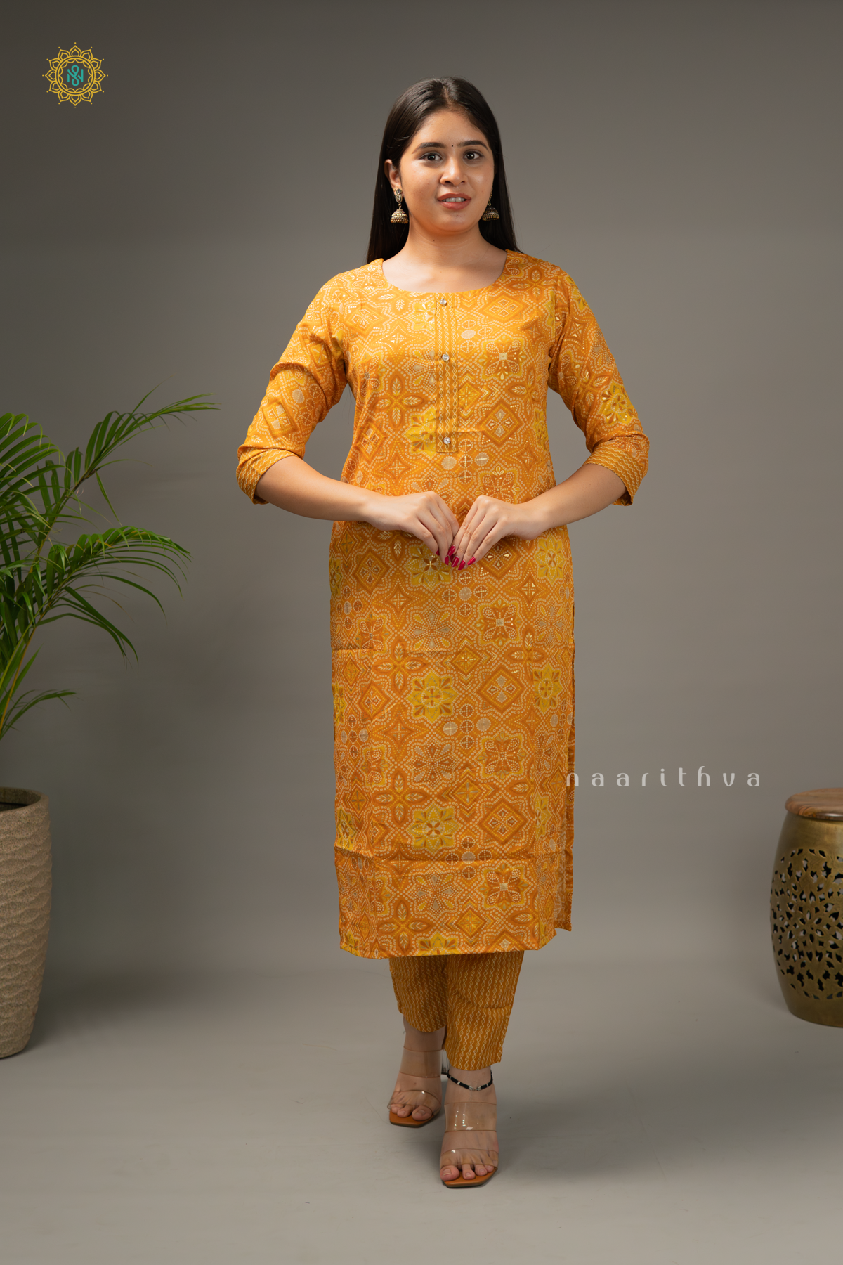 ORANGE - COTTON 3PC SALWAR SUIT WITH PRINTED TOP, BOTTOM & DUPATTA