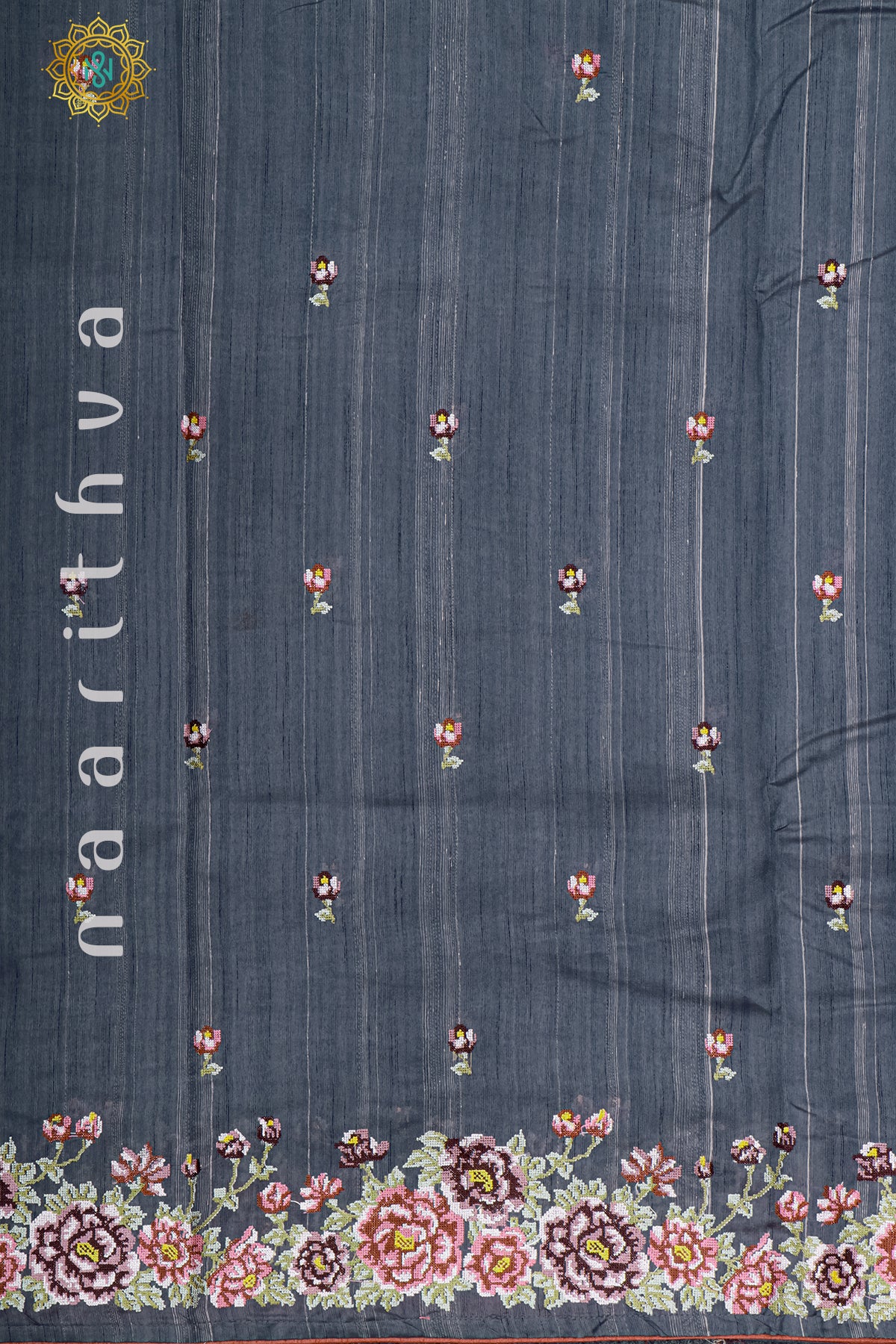 GREY - SEMI TUSSAR SILK WITH EMBROIDERY