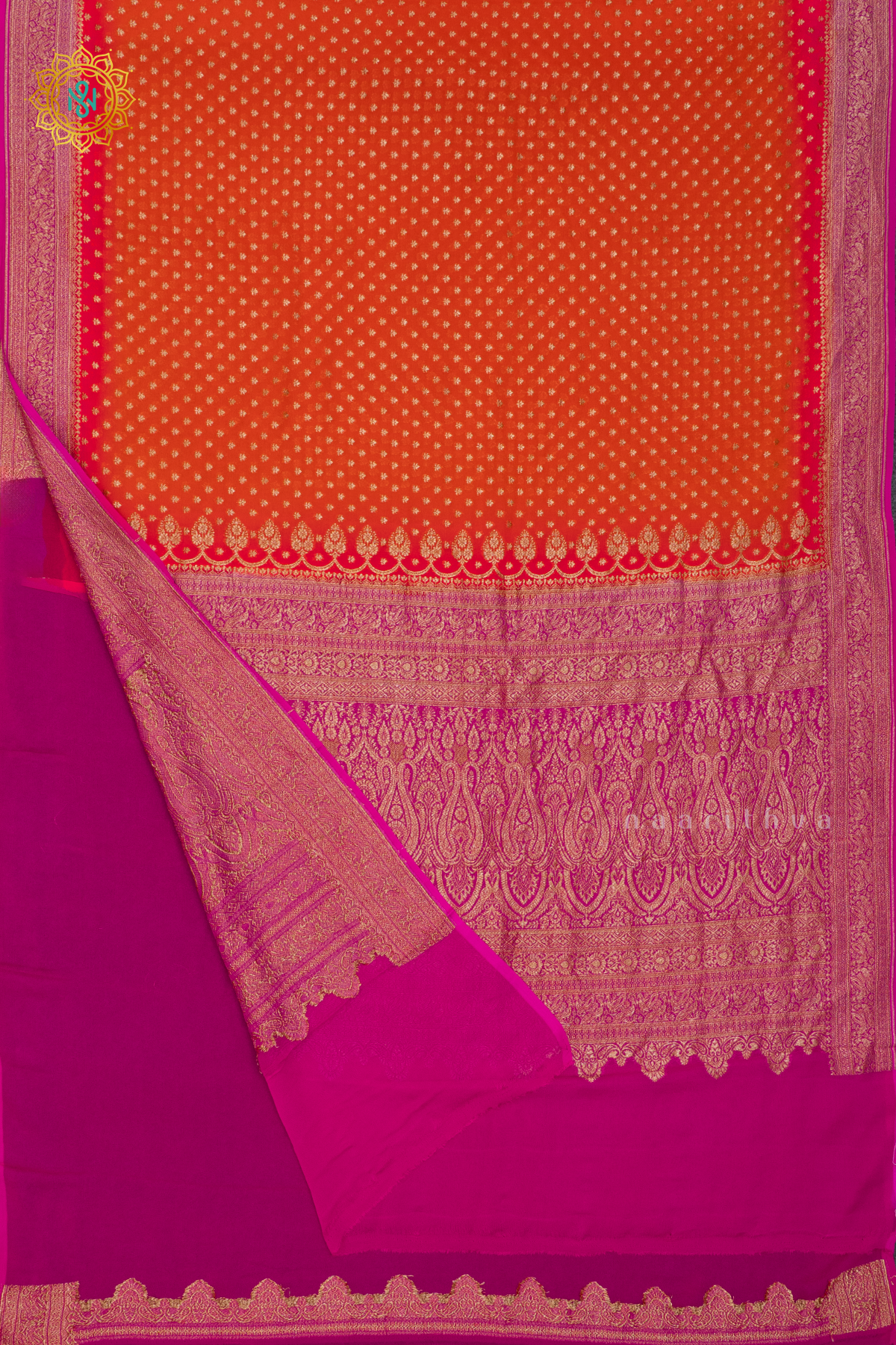 ORANGE WITH PINK - PURE BANARASI KHADDI GEORGETTE