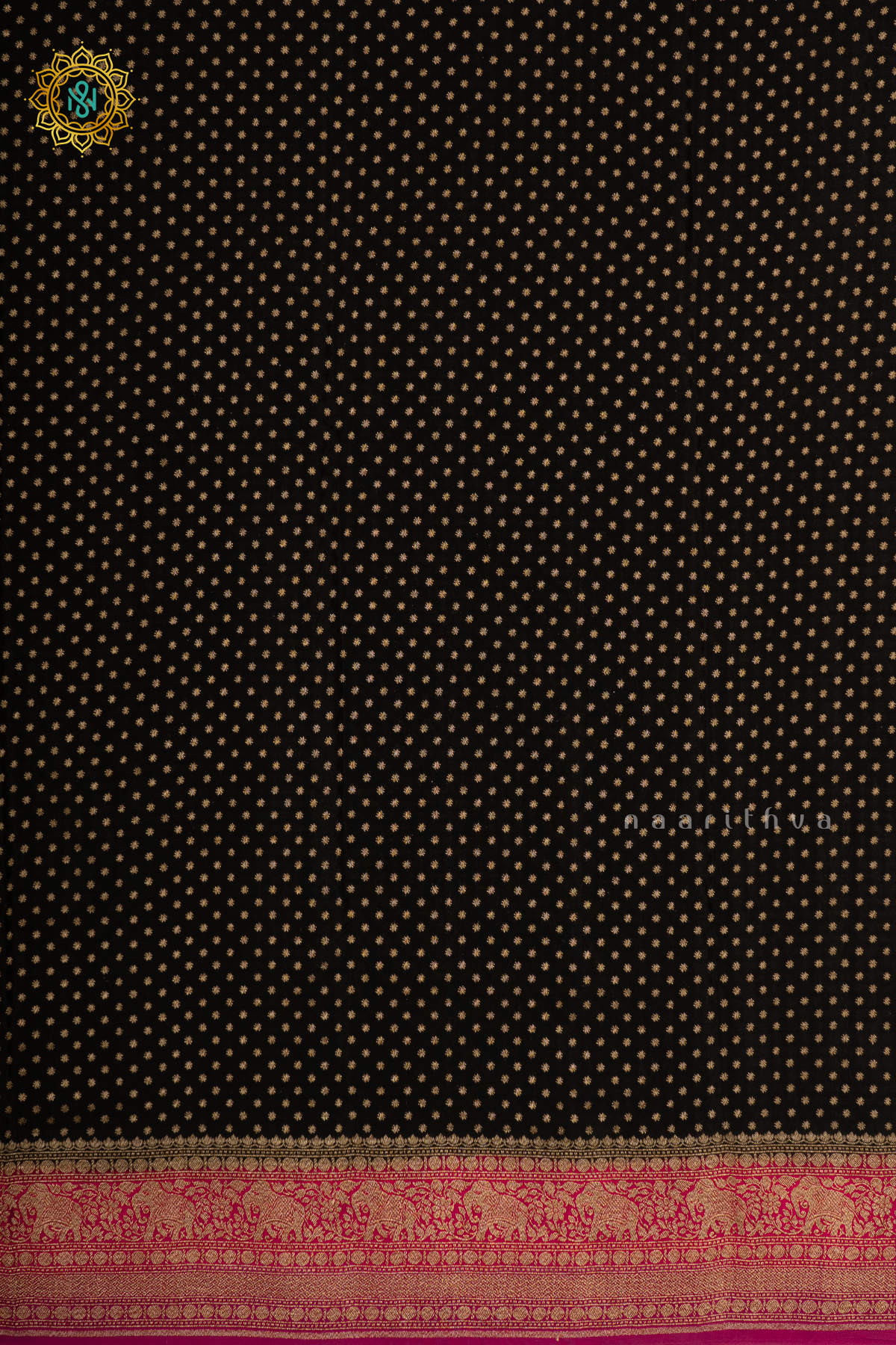 BLACK WITH RED & PINK - PURE BANARASI CREPE SILK