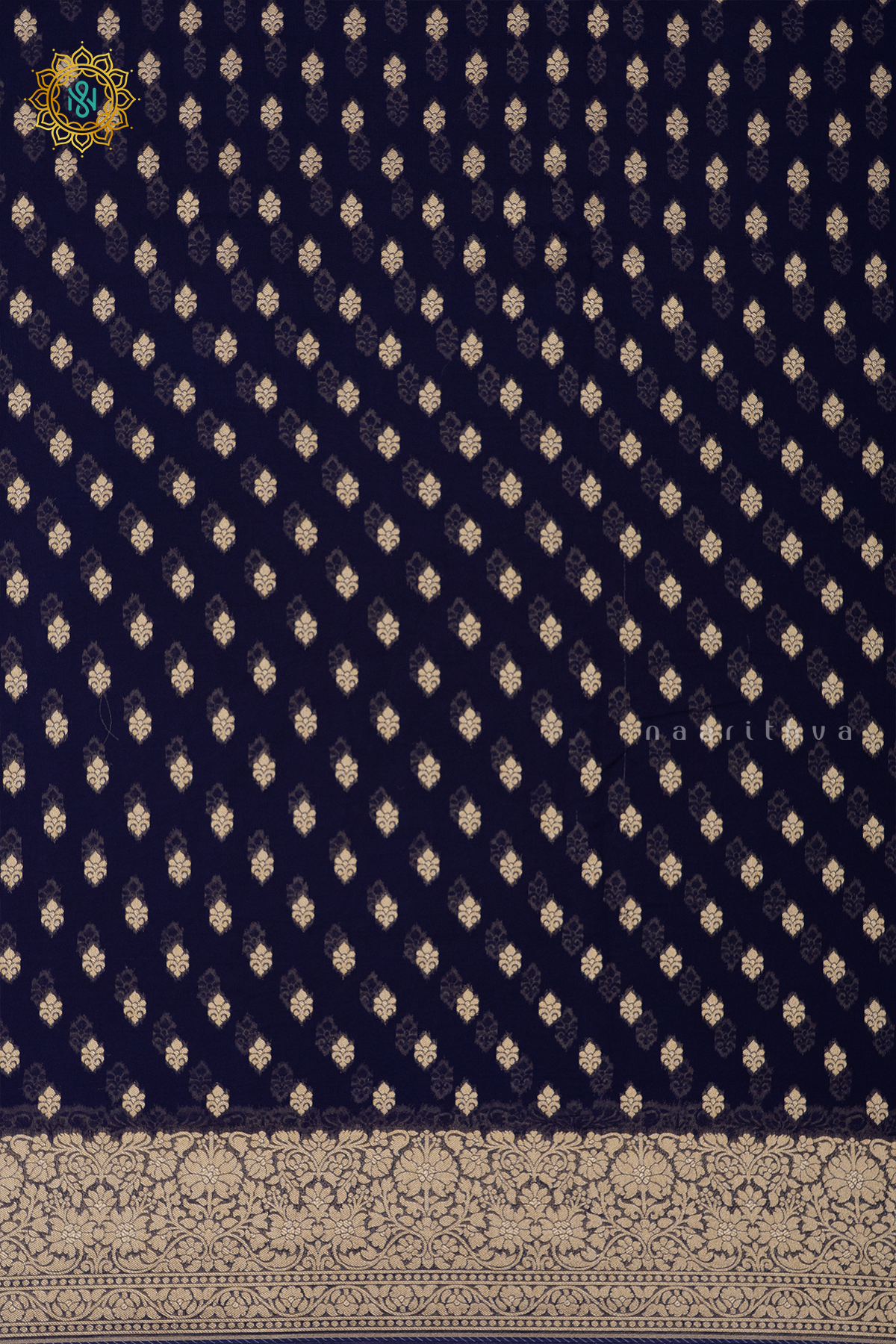 NAVY BLUE WITH RED - SEMI GEORGETTE