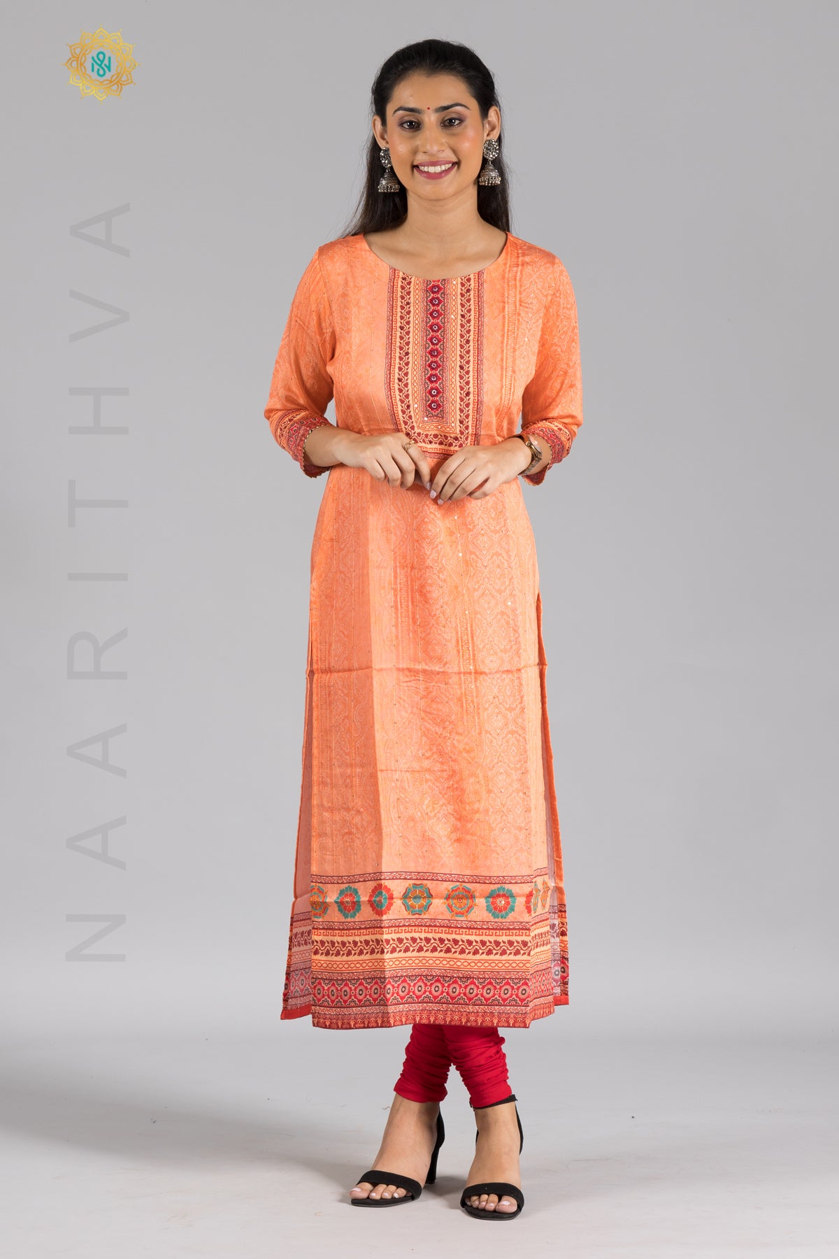 PEACH - CASUAL KURTI WITH THREAD & SEQUINS WORK