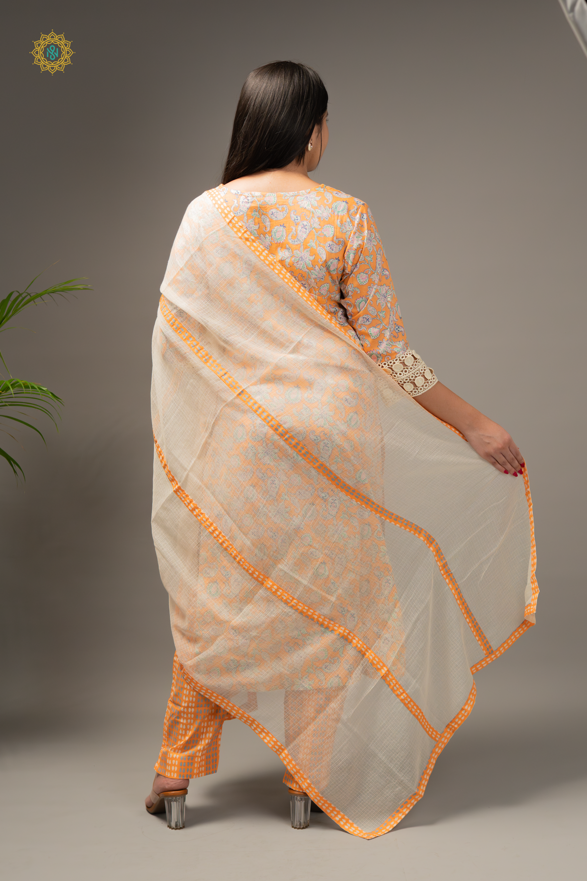 ORANGE - COTTON 3PC SALWAR SUIT WITH PRINTED TOP, BOTTOM & DUPATTA